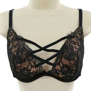 Adore Me 34D Black Beige Floral Flower Lace Underwire Lined Bra BR-07280-PLU